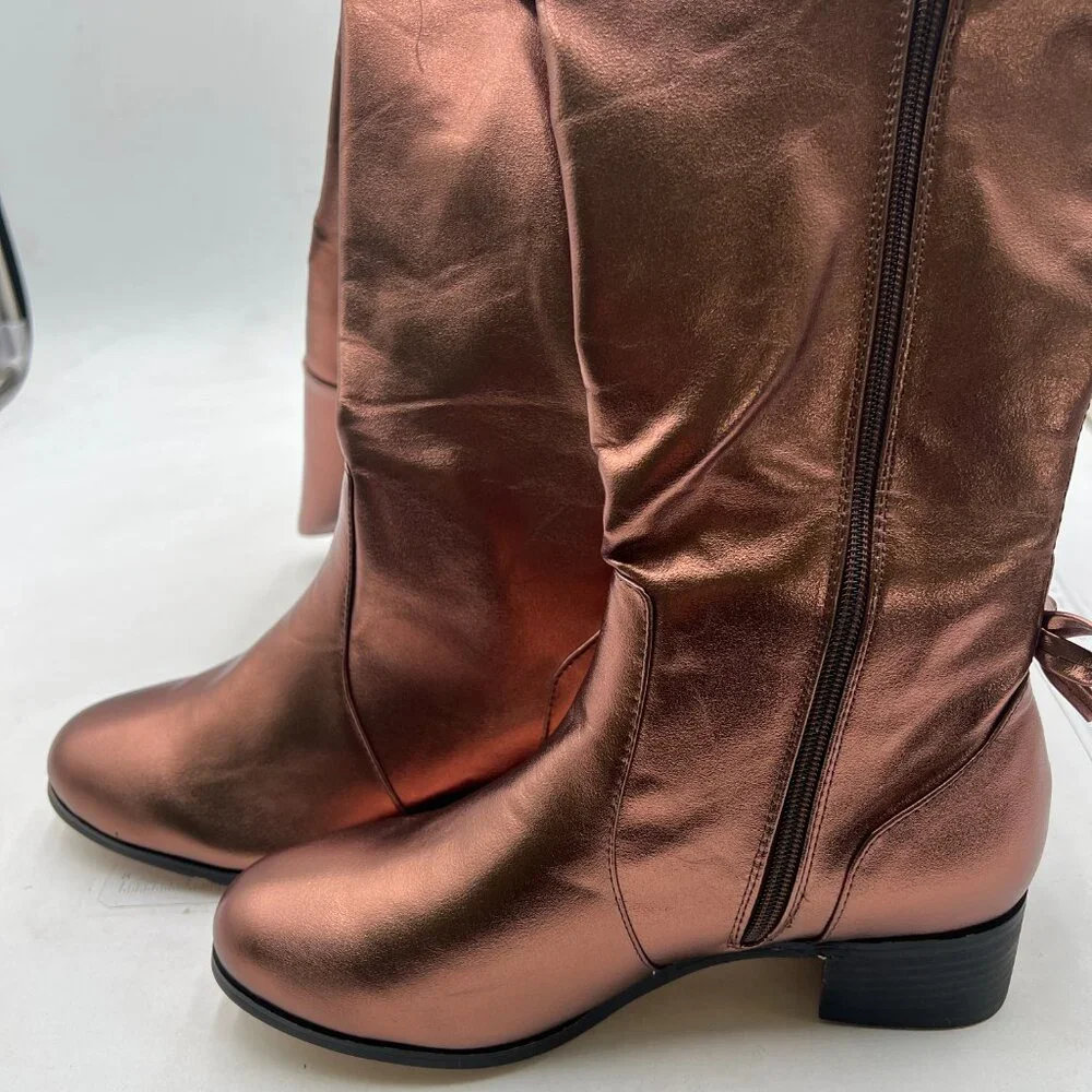 XYD Women Over The Knee Thigh High Riding Boots Chunky Heel Round Toe Brown Shoe - Picture 4 of 8